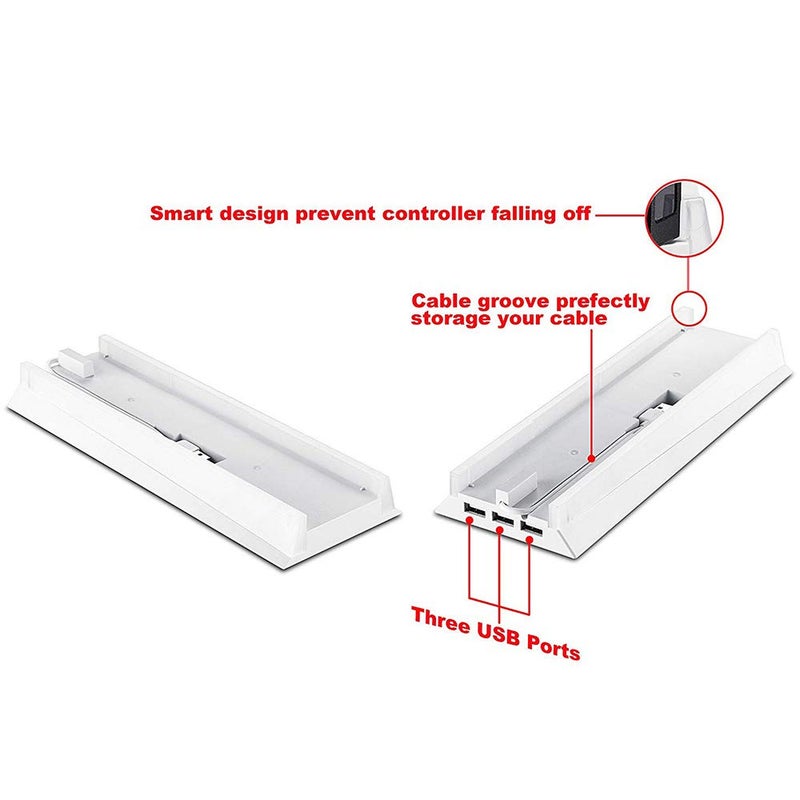 KlsyChry Vertical Stand for PS4 White, Blue Light Base Led Bracket Mount Holder Stand for PS4 PlayStation 4 Console with 3 USB Hub Ports -White - Image 3